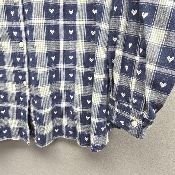 CST Blues Shirt Womens 5X Blue White Plaid Button Down Long Sleeve Cotton Hearts - Picture 4 of 11
